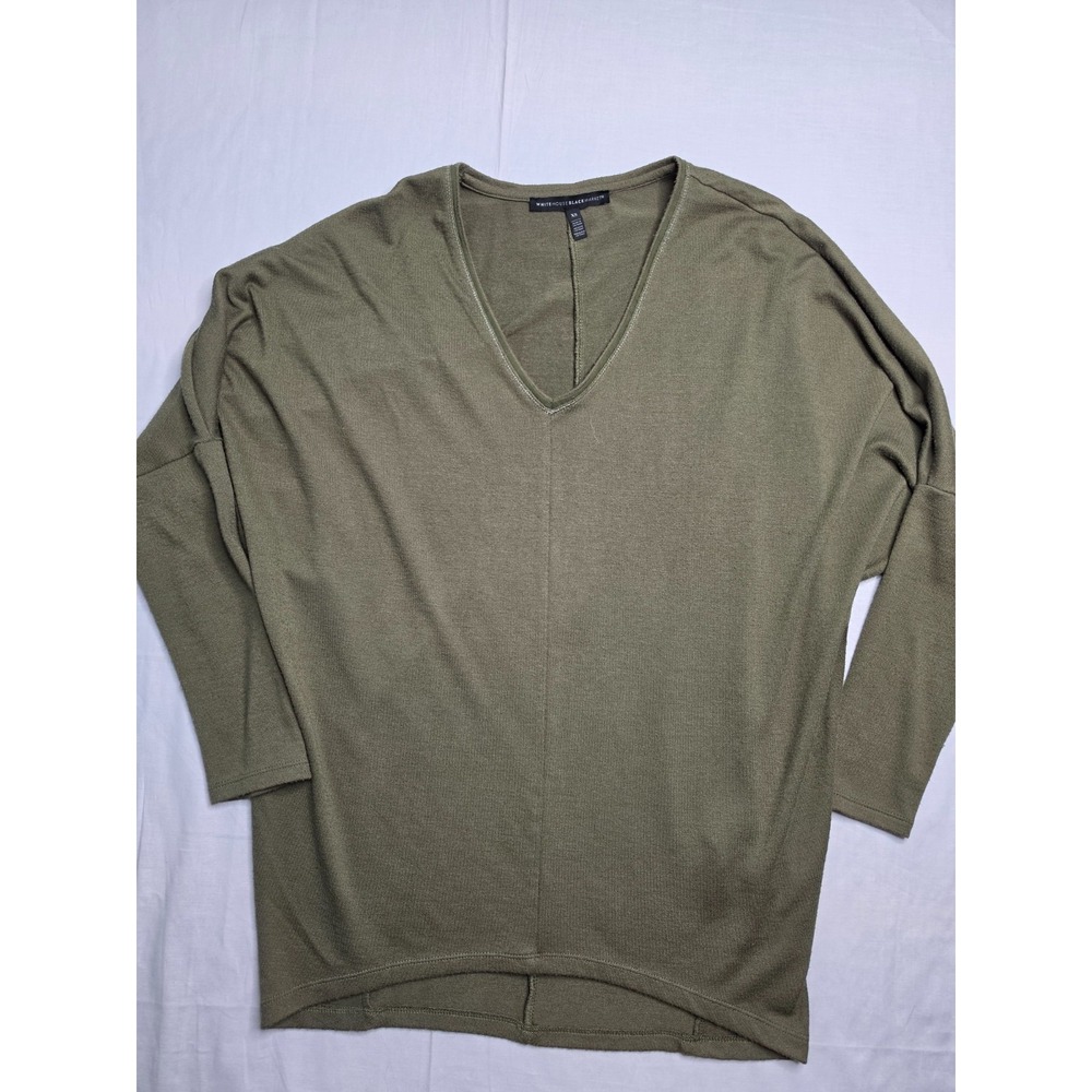 White House Black Market Top Women's XS Olive Green Stretch Dolman Sleeve V-Neck